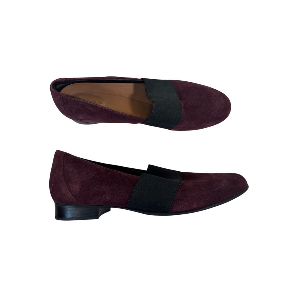Clarks Unstructured Burgundy Suede Leather Flats Womens 10 Comfort Shoes Casual